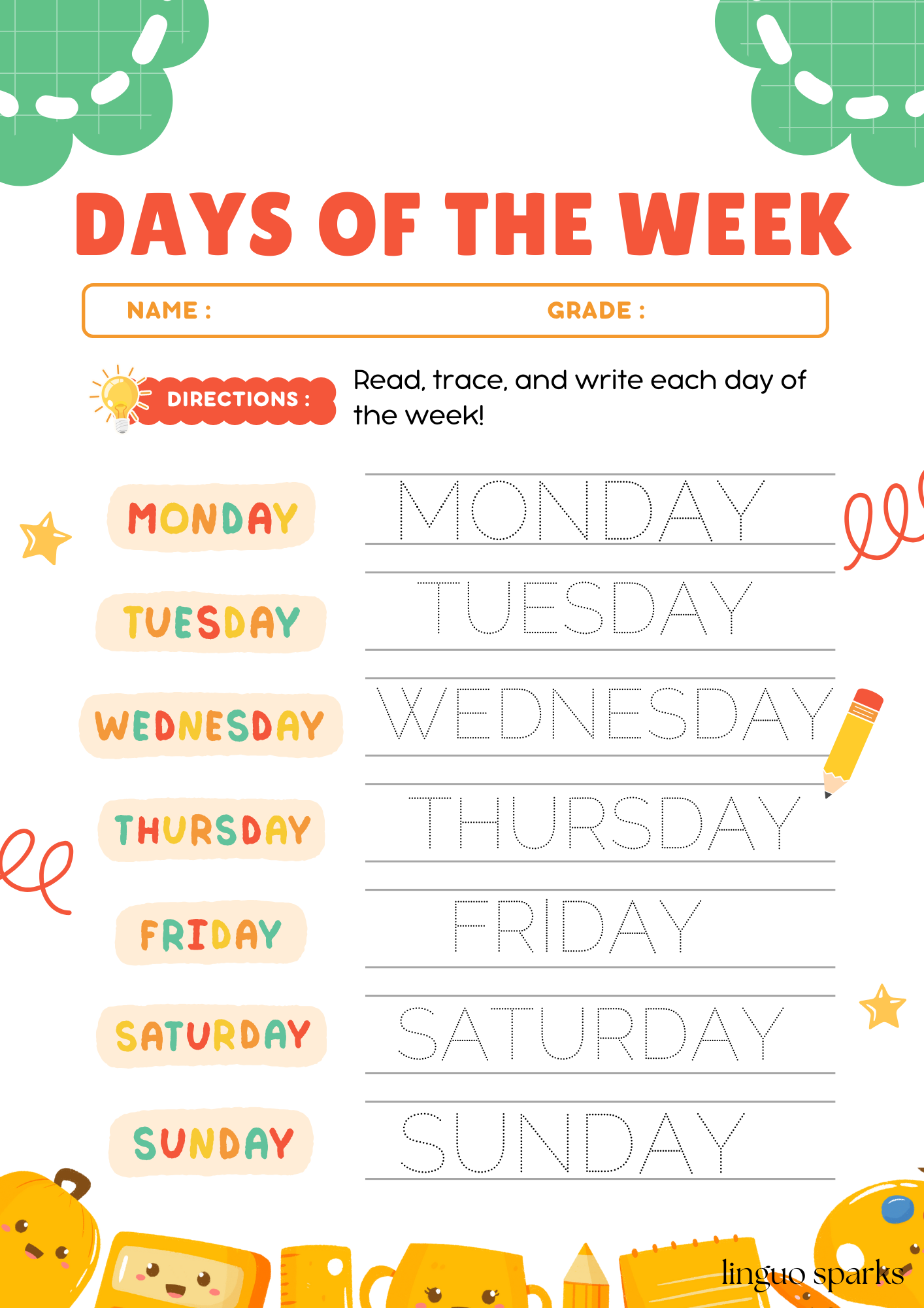 Home days of the week worksheet handwriting practice for kids